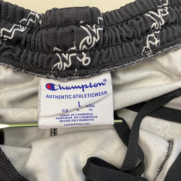 Champion Womens Track Pants Allover Logo Print Size Large Black Pockets Jogger - Picture 11 of 14